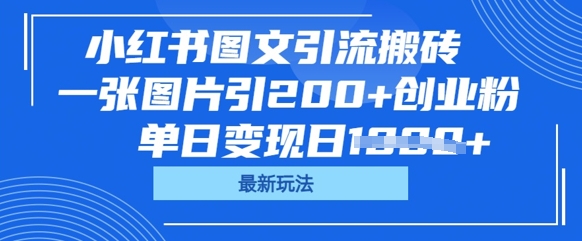 小红书图文引流搬砖，一张图片引200+创业粉，单日变现日数张-翻身资源站