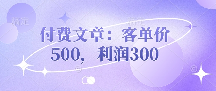 付费文章：客单价500，利润300-翻身资源站