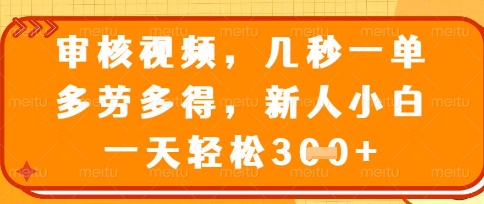 最新审核视频，几秒一单，多劳多得，新人小白一天轻松3张【揭秘】-翻身资源站