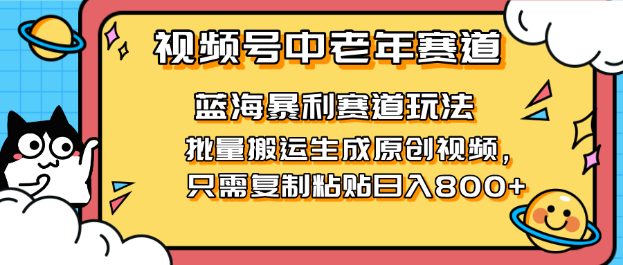（14314期）2025视频号中老年短视频蓝海暴利风口！复制粘贴搬运视频单日赚800+，无...-翻身资源站