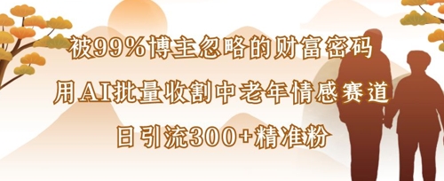被99%博主忽略的财富密码：用AI批量收割中老年情感赛道，日引流300+精准粉-翻身资源站