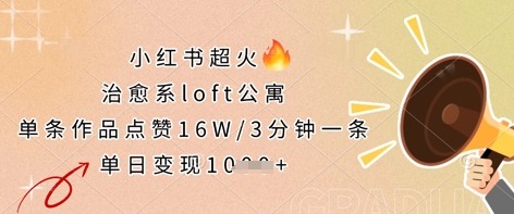 小红书超火的治愈系loft公寓，单条作品点赞16W，3分钟一条，单日变现数张-翻身资源站