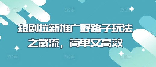 短剧拉新推广野路子玩法之截流，简单又高效-翻身资源站